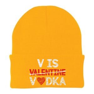 V Is Valentines Vodka Funny Hearts Love Valentine's Day Knit Cap Winter Beanie