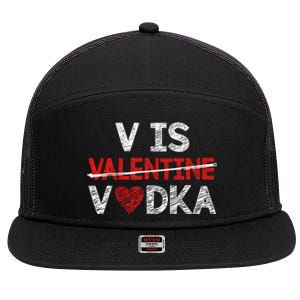 V Is Valentines Vodka Funny Hearts Love Valentine's Day 7 Panel Mesh Trucker Snapback Hat