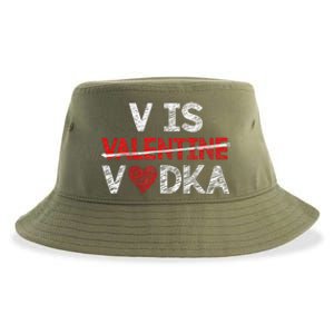 V Is Valentines Vodka Funny Hearts Love Valentine's Day Sustainable Bucket Hat