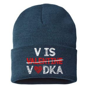 V Is Valentines Vodka Funny Hearts Love Valentine's Day Sustainable Knit Beanie