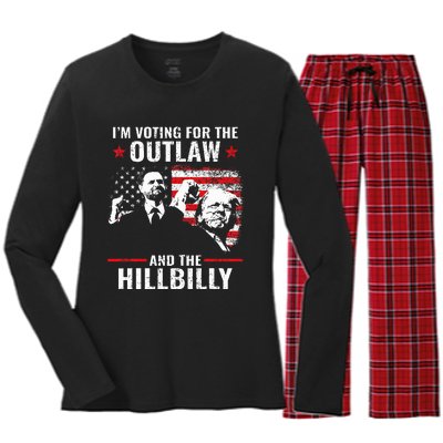 Vintage IM Voting For The Outlaw And The Hillbilly 2024 Women's Long Sleeve Flannel Pajama Set 