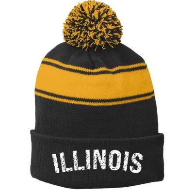 Vintage Illinois Stripe Pom Pom Beanie