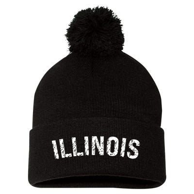 Vintage Illinois Pom Pom 12in Knit Beanie