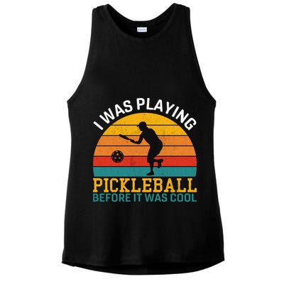 Vintage I Was Playing Pickleball Before It Was Cool Ladies PosiCharge Tri-Blend Wicking Tank