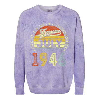 Vintage July 1946 Limited Edition 77th Bday 77 Years Old Colorblast Crewneck Sweatshirt