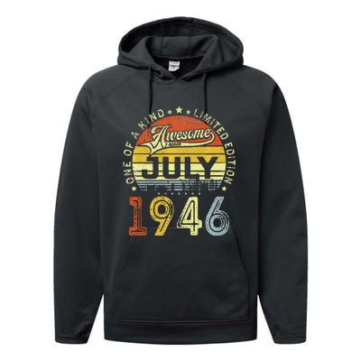 Vintage July 1946 Limited Edition 77th Bday 77 Years Old Performance Fleece Hoodie