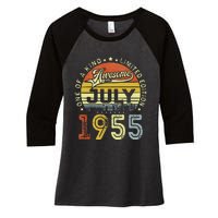 Vintage July 1955 Limited Edition 68th Bday 68 Years Old Women's Tri-Blend 3/4-Sleeve Raglan Shirt