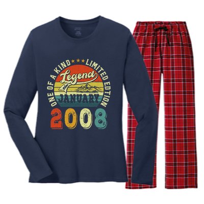 Vintage January 2008 15 Years Old 15th Birthdays Gifts Women's Long Sleeve Flannel Pajama Set 