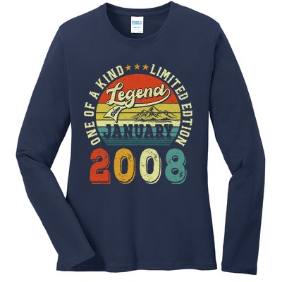 Vintage January 2008 15 Years Old 15th Birthdays Gifts Ladies Long Sleeve Shirt