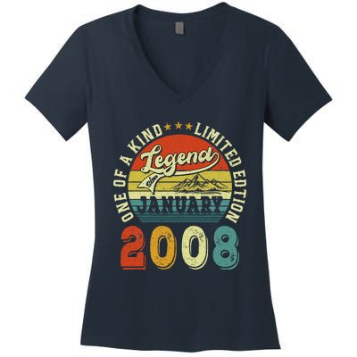 Vintage January 2008 15 Years Old 15th Birthdays Gifts Women's V-Neck T-Shirt