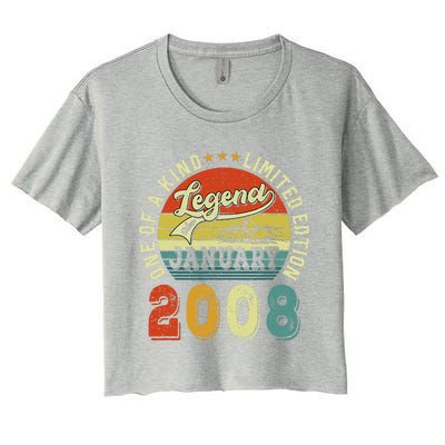 Vintage January 2008 15 Years Old 15th Birthdays Gifts Women's Crop Top Tee