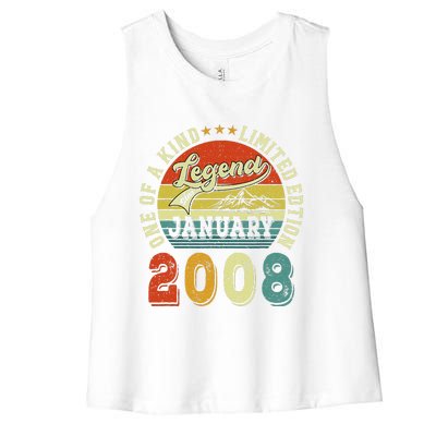 Vintage January 2008 15 Years Old 15th Birthdays Gifts Women's Racerback Cropped Tank