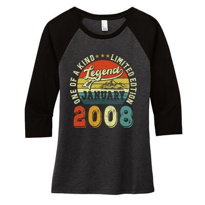 Vintage January 2008 15 Years Old 15th Birthdays Gifts Women's Tri-Blend 3/4-Sleeve Raglan Shirt