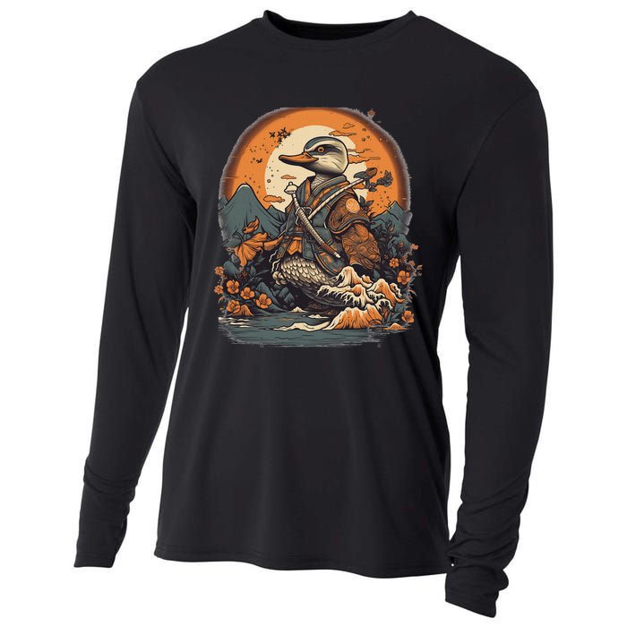 Vintage Japanese Art Samurai Duck Cooling Performance Long Sleeve Crew