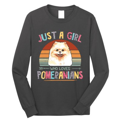 Vintage Just A Girl Who Loves Pomeranians Dog Lovers Gift Long Sleeve Shirt