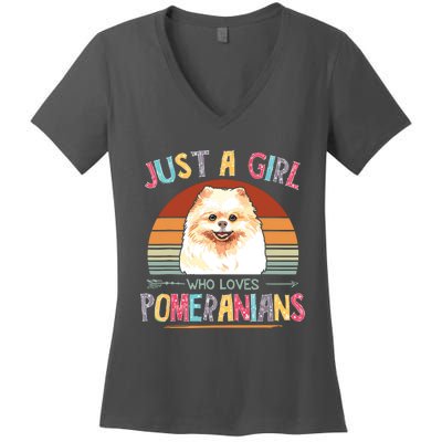 Vintage Just A Girl Who Loves Pomeranians Dog Lovers Gift Women's V-Neck T-Shirt