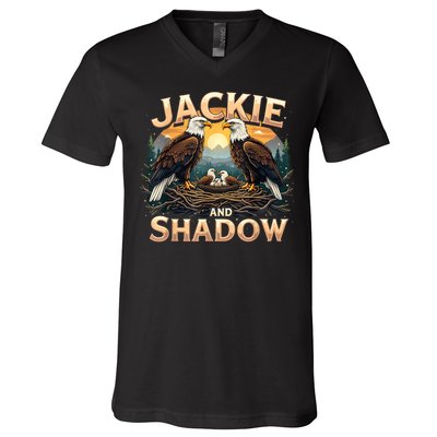 Vintage Jackie and Shadow Bald Eagle Family Design Graphic V-Neck T-Shirt