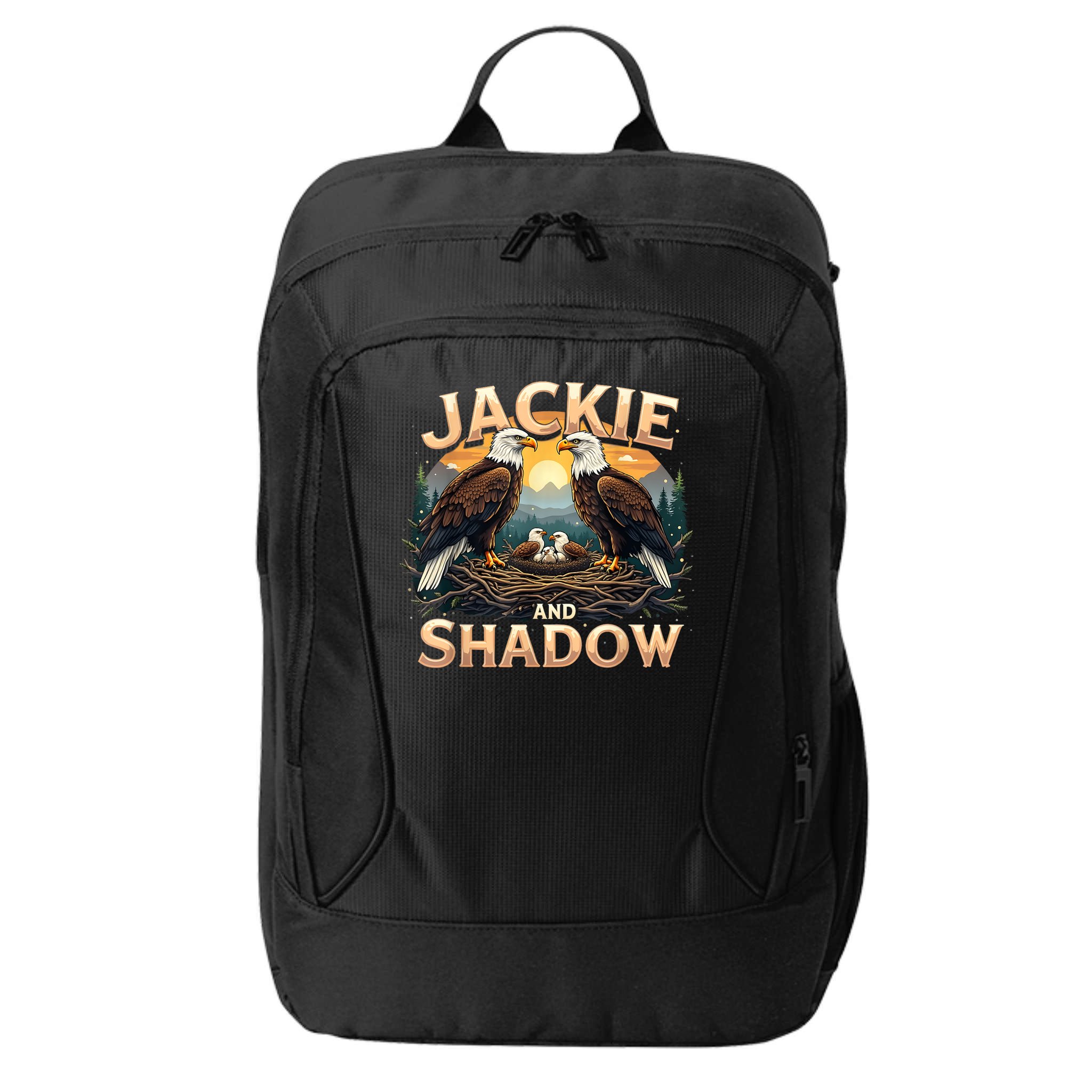Vintage Jackie and Shadow Bald Eagle Family Design Graphic City Backpack