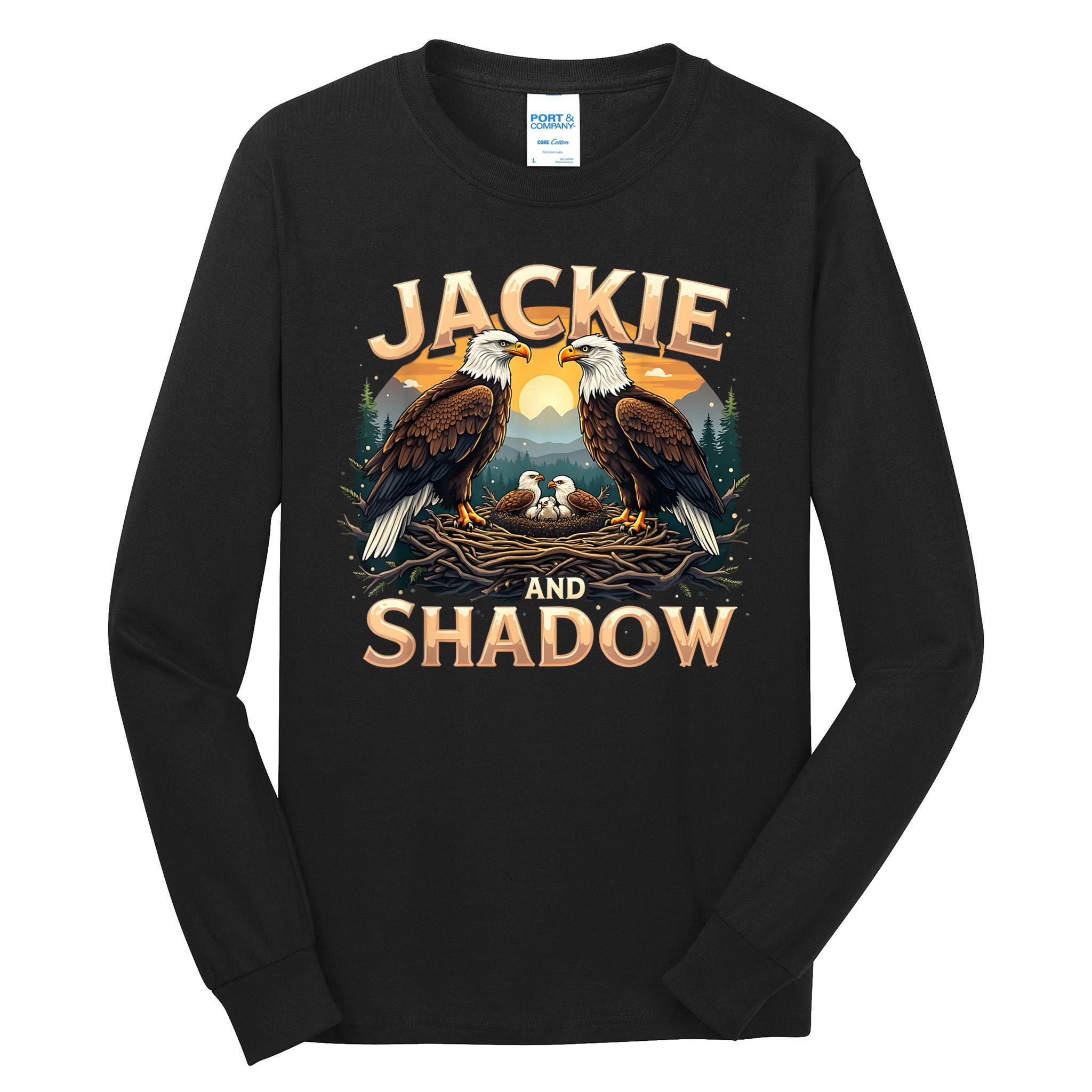 Vintage Jackie and Shadow Bald Eagle Family Design Graphic Tall Long Sleeve T-Shirt