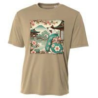 Vintage Japanese Art Anime Funny Cat Wave Cooling Performance Crew T-Shirt