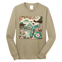 Vintage Japanese Art Anime Funny Cat Wave Long Sleeve Shirt