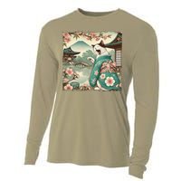 Vintage Japanese Art Anime Funny Cat Wave Cooling Performance Long Sleeve Crew