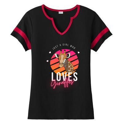 Vintage Just A Girl Who Loves Giraffes For Animal Lover Ladies Halftime Notch Neck Tee