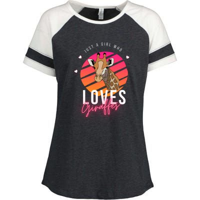 Vintage Just A Girl Who Loves Giraffes For Animal Lover Enza Ladies Jersey Colorblock Tee