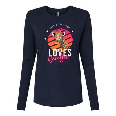 Vintage Just A Girl Who Loves Giraffes For Animal Lover Womens Cotton Relaxed Long Sleeve T-Shirt