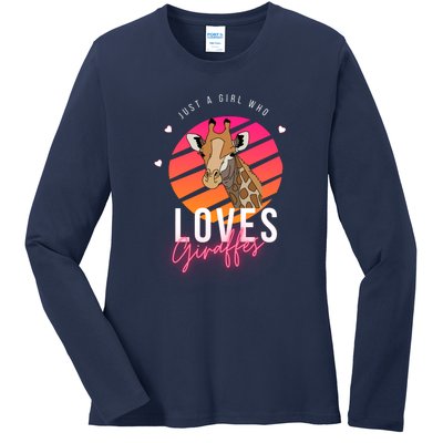 Vintage Just A Girl Who Loves Giraffes For Animal Lover Ladies Long Sleeve Shirt