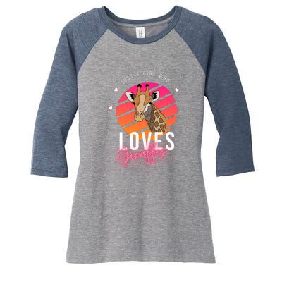 Vintage Just A Girl Who Loves Giraffes For Animal Lover Women's Tri-Blend 3/4-Sleeve Raglan Shirt