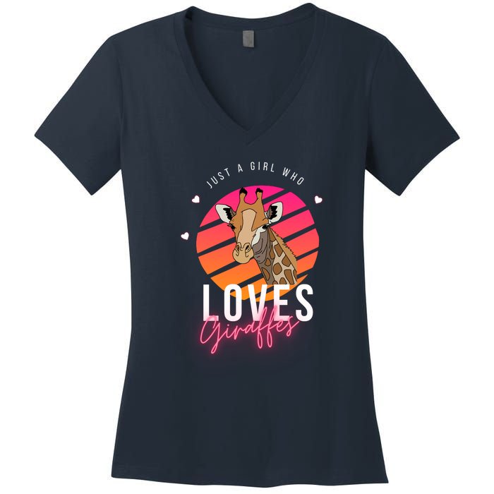 Vintage Just A Girl Who Loves Giraffes For Animal Lover Women's V-Neck T-Shirt