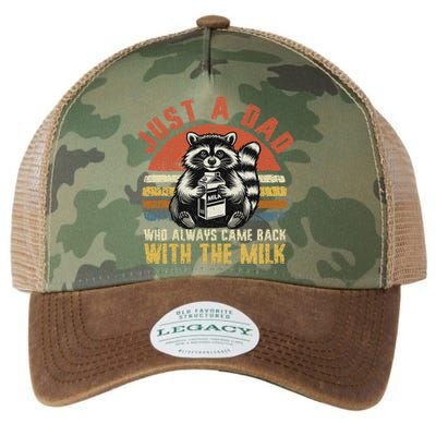 Vintage Just A Dad Who Always Came Back With The Milk Racoon Legacy Tie Dye Trucker Hat