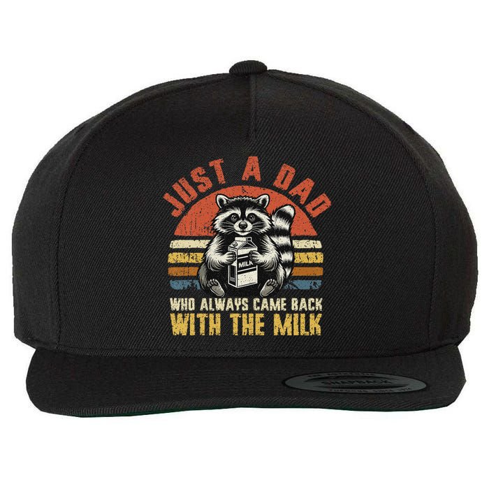 Vintage Just A Dad Who Always Came Back With The Milk Racoon Wool Snapback Cap