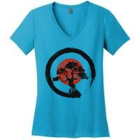 Vintage Japanese Bonsai Tree Zen Circle Yoga Gift Women's V-Neck T-Shirt