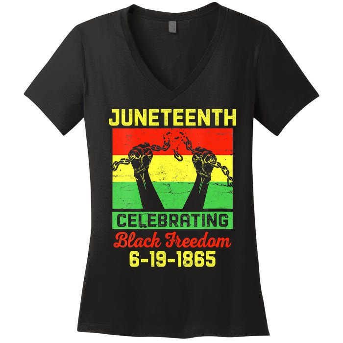 Vintage Juneteenth Celebrate Black Freedom June 19 1865 Women's V-Neck T-Shirt