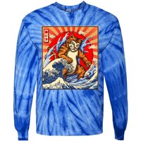 Vintage Japanese Catzilla Poster Tie-Dye Long Sleeve Shirt