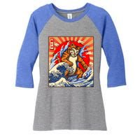 Vintage Japanese Catzilla Poster Women's Tri-Blend 3/4-Sleeve Raglan Shirt