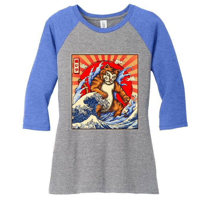 Vintage Japanese Catzilla Poster Women's Tri-Blend 3/4-Sleeve Raglan Shirt