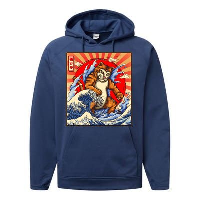 Vintage Japanese Catzilla Poster Performance Fleece Hoodie