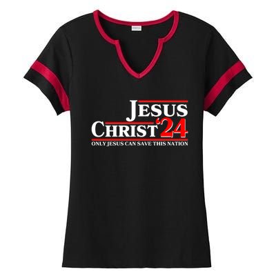 Vote Jesus Christ 2024 Only Jesus Can Save This Nation Ladies Halftime Notch Neck Tee