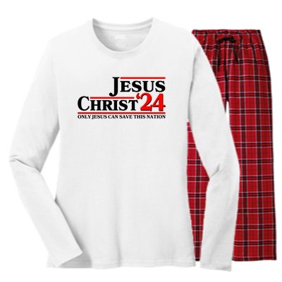 Vote Jesus Christ 2024 Only Jesus Can Save This Nation Women's Long Sleeve Flannel Pajama Set 