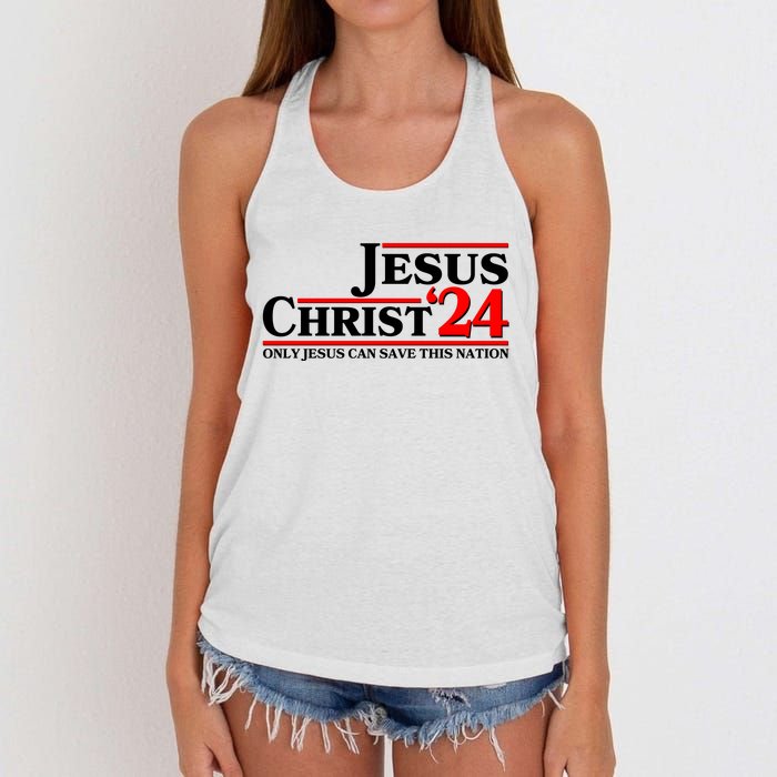 Vote Jesus Christ 2024 Only Jesus Can Save This Nation Women's Knotted Racerback Tank