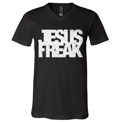 Vintage Jesus Freak Gift 70's Style Distressed Christian Gift V-Neck T-Shirt