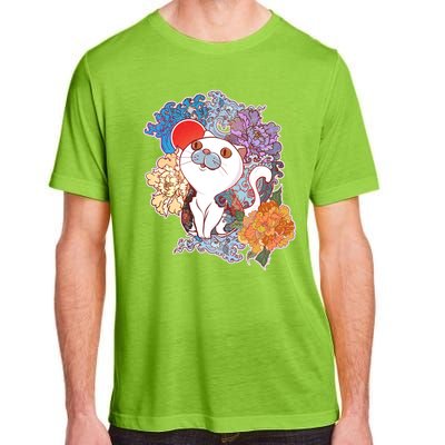 Vintage Japanese Flowers Tattoo Cat Adult ChromaSoft Performance T-Shirt