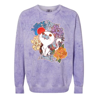 Vintage Japanese Flowers Tattoo Cat Colorblast Crewneck Sweatshirt