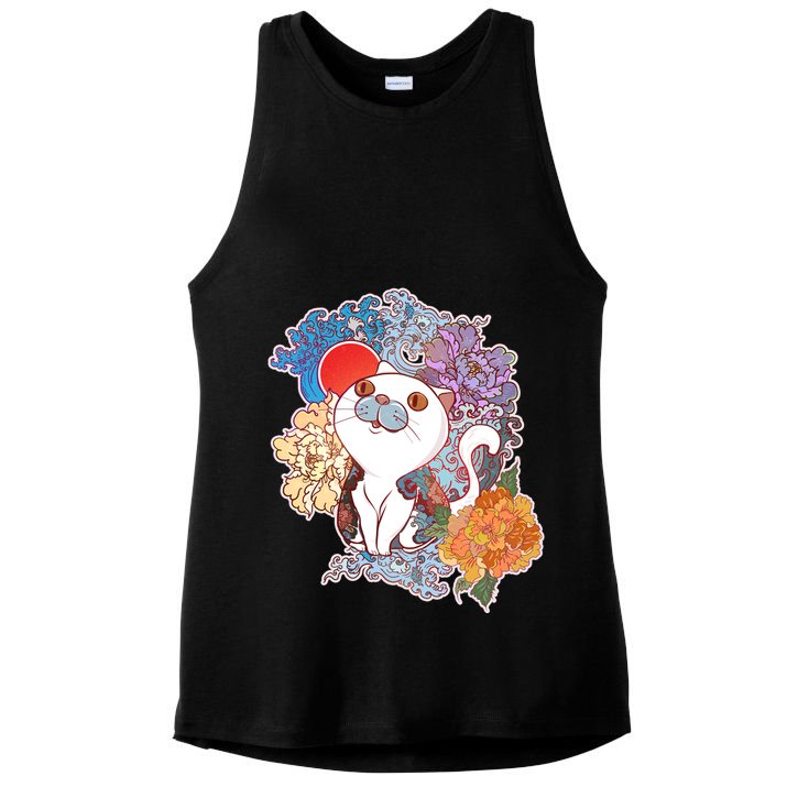 Vintage Japanese Flowers Tattoo Cat Ladies PosiCharge Tri-Blend Wicking Tank