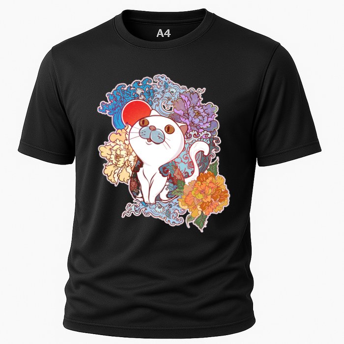 Vintage Japanese Flowers Tattoo Cat Performance Shirt