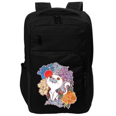 Vintage Japanese Flowers Tattoo Cat Impact Tech Backpack