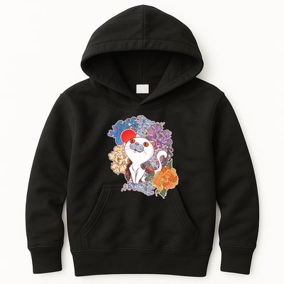 Vintage Japanese Flowers Tattoo Cat Kids Hoodie